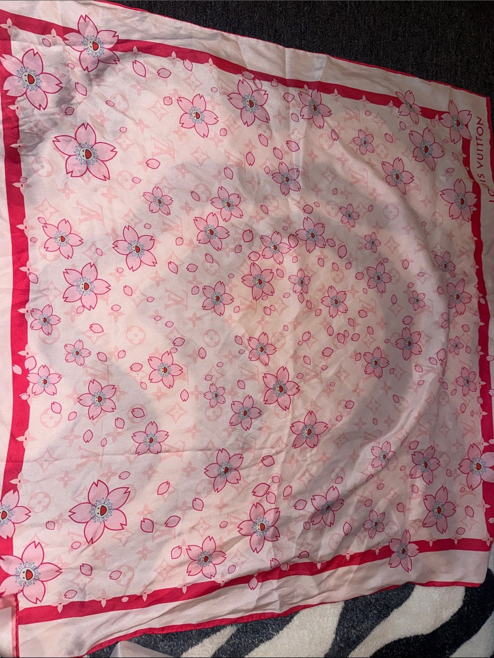 Pink and White Floral Silk Scarf